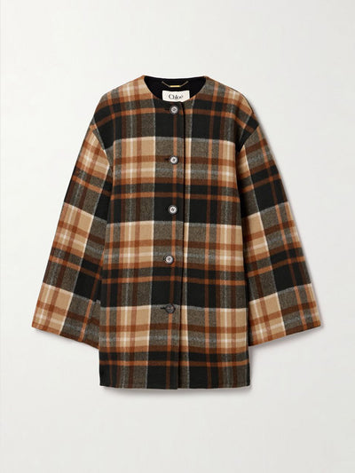 Chloé Checked wool and silk-blend coat at Collagerie