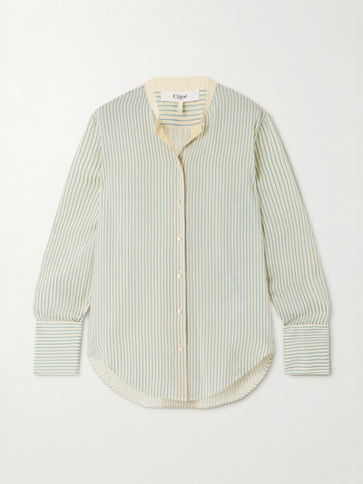 Chloé Cotton poplin-trimmed striped silk shirt at Collagerie