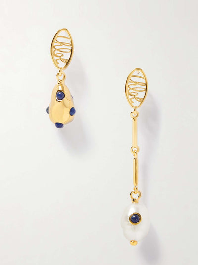 Chloé Darcey Lace gold-tone, pearl and lapis lazuli earrings at Collagerie