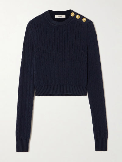 Chloé Embellished cable-knit cotton sweater at Collagerie