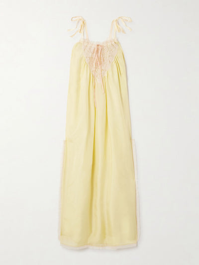 Chloé Gathered lace-trimmed silk-habotai midi dress at Collagerie