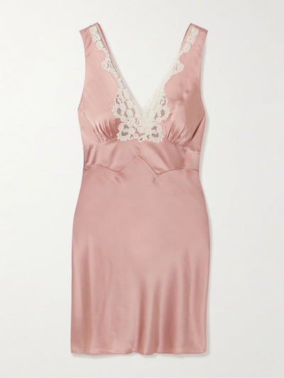 Chloé Gathered tie-detailed lace-trimmed silk-satin mini dress at Collagerie