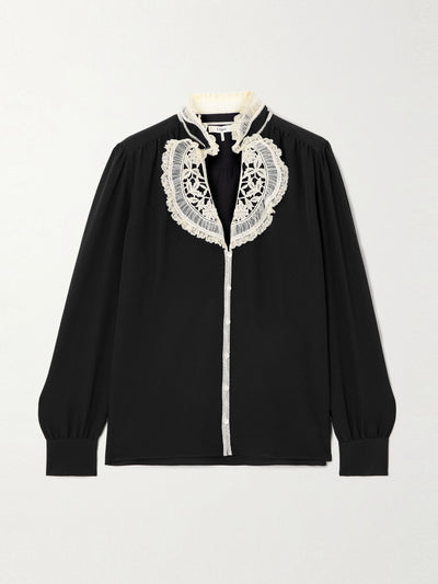 Chloé Lace-trimmed silk-crepe blouse at Collagerie