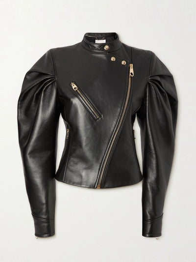 Chloé Asymmetric gathered leather biker jacket at Collagerie
