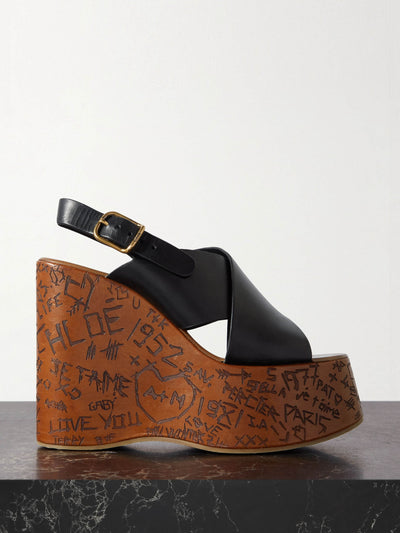 Chloé Maxime leather slingback platform wedge sandals at Collagerie