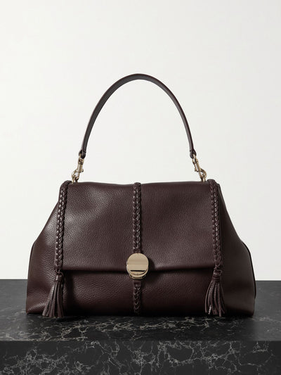 Chloé Penelope large braided textured-leather tote in Burgundy at Collagerie