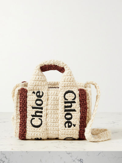 Chloé Embroidered striped crochet-knit tote at Collagerie