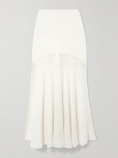 Chloé White panelled wool-blend and pointelle-knit linen-blend maxi skirt at Collagerie