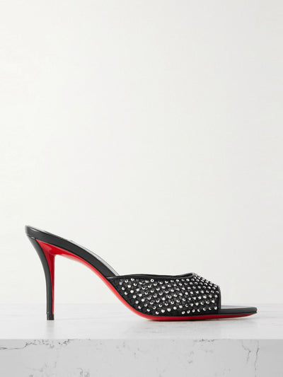 Christian Louboutin Apostropha 80 crystal-embellished leather-trimmed mesh mules at Collagerie