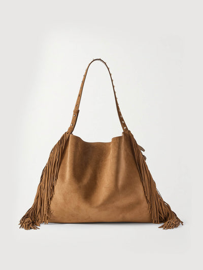 Christian Louboutin Baggy fringed studded suede shoulder bag at Collagerie