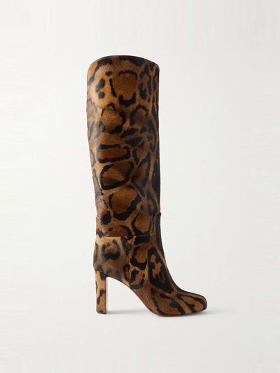 Christian Louboutin Loo Botta 85 leopard-print calf hair knee boots at Collagerie