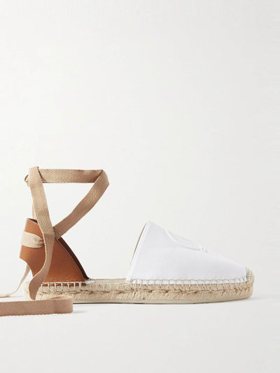 Christian Louboutin Nanou Lace tie-detailed grosgrain-trimmed leather and canvas espadrilles at Collagerie