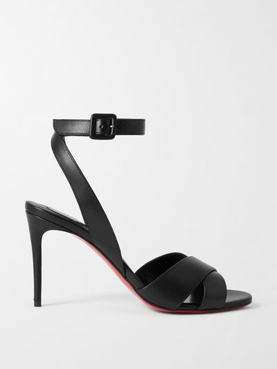 Christian Louboutin Black leather sandals with ankle strap at Collagerie