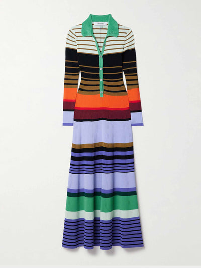Christopher John Rogers Chenille-trimmed striped ribbed-knit midi dress at Collagerie