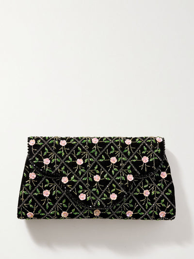 Clio Peppiatt Embellished velvet clutch at Collagerie