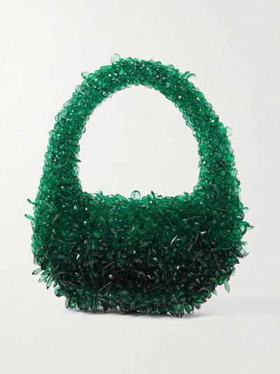 Clio Peppiatt x The Vanguard Green Quartz bead-embellished satin shoulder bag at Collagerie