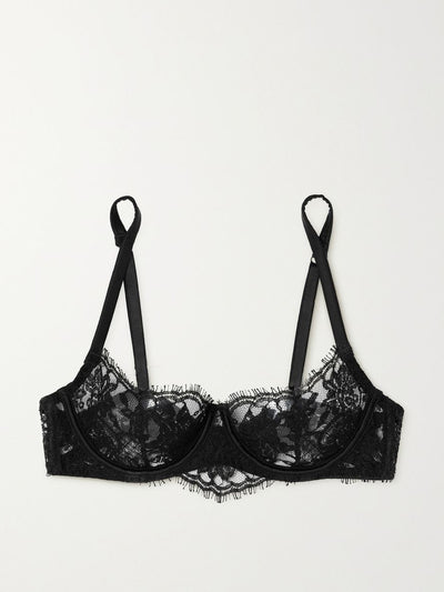 Coco De Mer Black lace underwired balconette bra at Collagerie