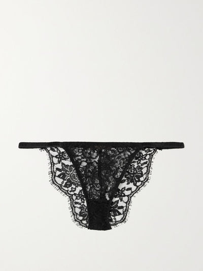 Coco De Mer Brazilian satin-trimmed black lace briefs at Collagerie