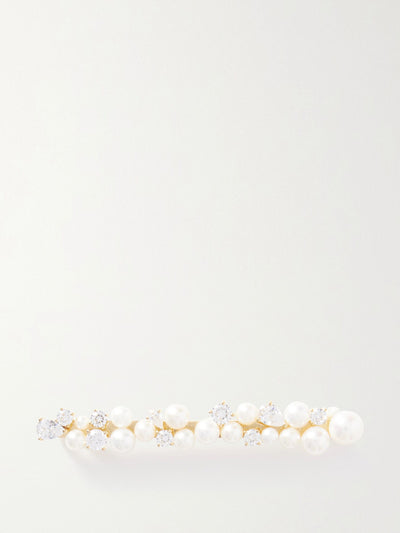 Completedworks Recycled gold-plated, pearl and crystal hair slide at Collagerie