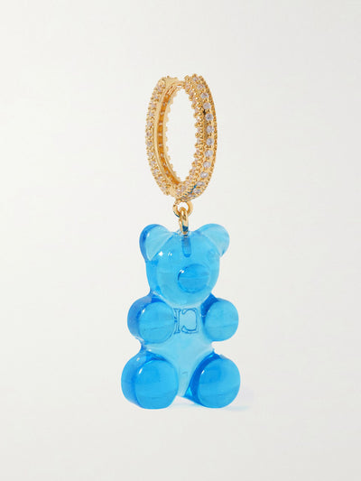 Crystal Haze Jewelery Blue bear gold-plated, resin and cubic zirconia single hoop earring at Collagerie