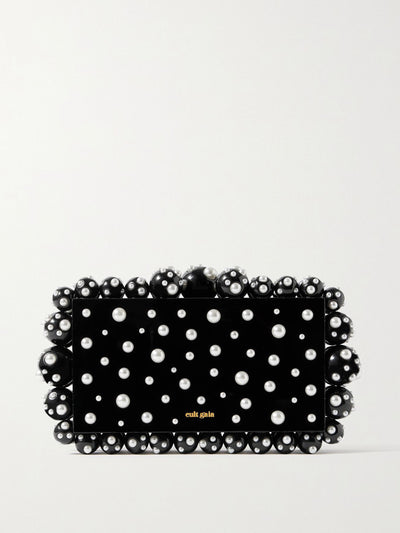 Cult Gaia Eos beaded faux pearl-embellished acryclic clutch at Collagerie