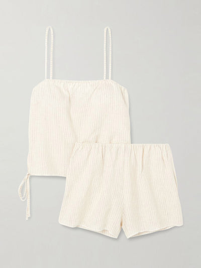 Deiji Studios Babylock tie-detailed striped linen pyjama set at Collagerie