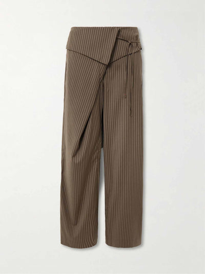 Deiji Studios Folded asymmetric pinstriped wool wide-leg pants at Collagerie