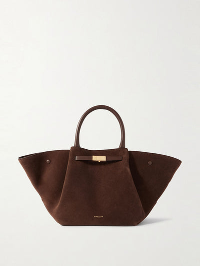 Demellier New York midi leather-trimmed suede tote at Collagerie