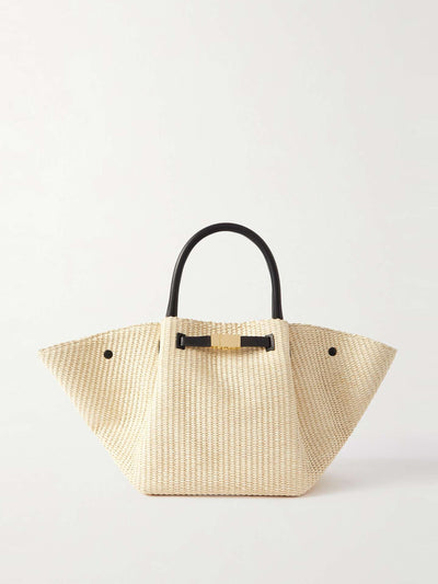Demellier New York leather-trimmed raffia tote at Collagerie
