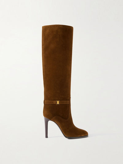 Saint Laurent Diane logo-embellished suede knee boots at Collagerie