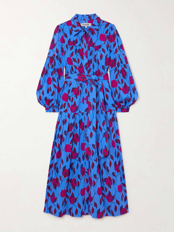 Lux belted floral-print cotton-blend midi shirt dress Clothing Diane Von Furstenberg    - Collagerie