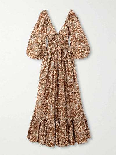 DIma Ayad Gathered embroidered satin maxi dress at Collagerie