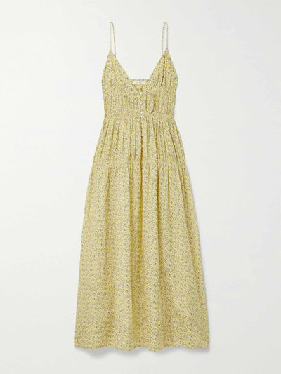 Dôen + Net Sustain Yellow gathered floral-print organic cotton midi dress at Collagerie