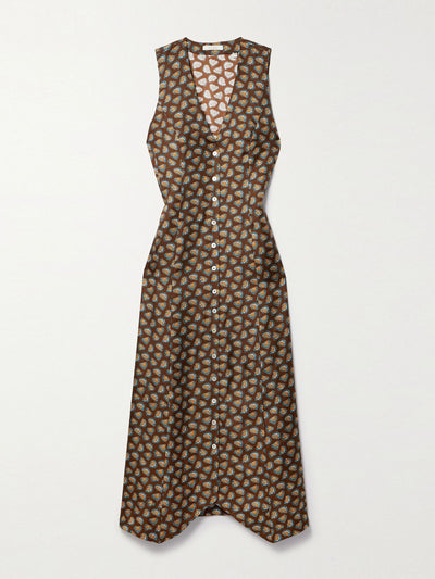 Dôen Allene belted printed silk-twill midi dress at Collagerie