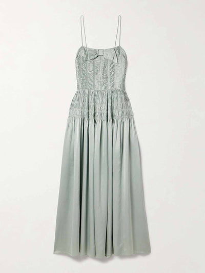 Dôen Ambrosia bow-detailed shirred silk-satin midi dress at Collagerie