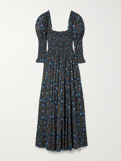 Dôen Bijou shirred floral-print organic cotton-voile midi dress at Collagerie