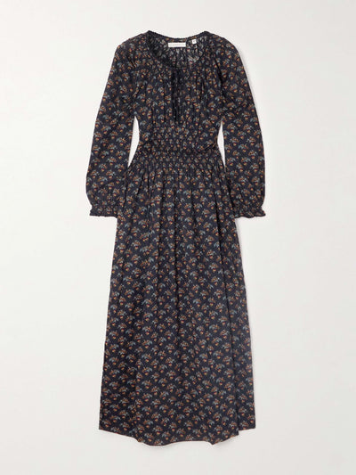 Dôen Delfina shirred floral-print organic cotton-voile midi dress at Collagerie