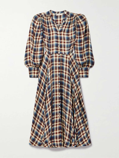 Dôen Checked woven midi shirt dress at Collagerie