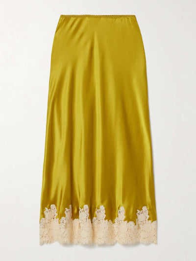Dôen Elowen lace-trimmed silk-charmeuse midi skirt at Collagerie