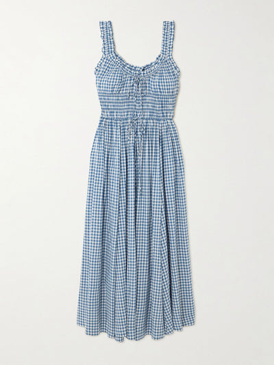 Dôen Emmaretta checked organic cotton-blend voile midi dress at Collagerie