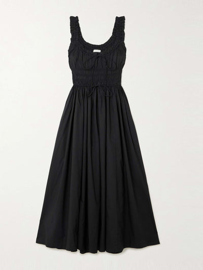 Dôen Emmaretta tie-detailed shirred organic cotton-voile midi dress at Collagerie