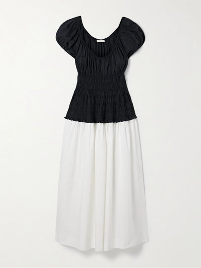 Dôen Enya two-tone ruched organic cotton-poplin midi dress at Collagerie