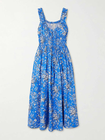 Dôen Emmaretta shirred floral-print organic cotton-voile midi dress at Collagerie