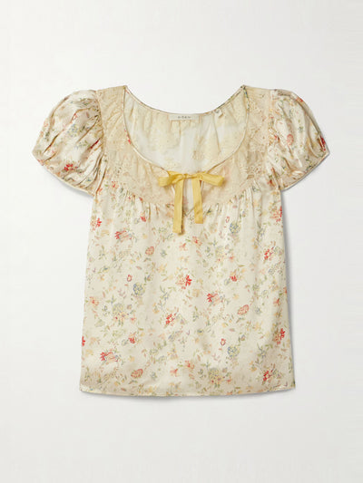 Dôen Camri corded lace-trimmed floral-print silk-satin top at Collagerie