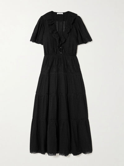 Dôen Gabriella ruffled tiered lace-trimmed point d'esprit cotton dress at Collagerie