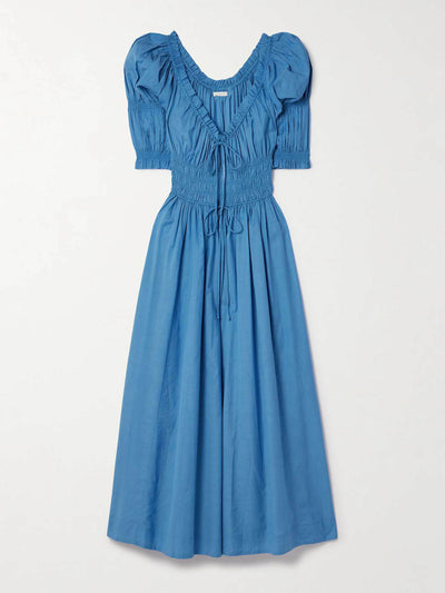 Dôen Ischia shirred cotton-blend voile midi dress at Collagerie