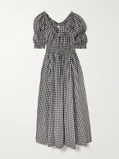 Dôen Ischia shirred gingham cotton-voile midi dress at Collagerie