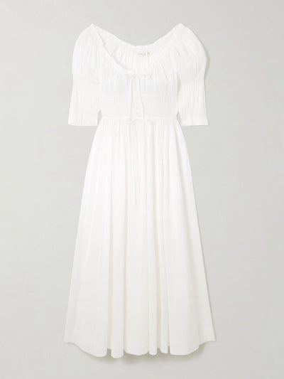 Dôen Ischia shirred organic cotton-blend voile midi dress at Collagerie