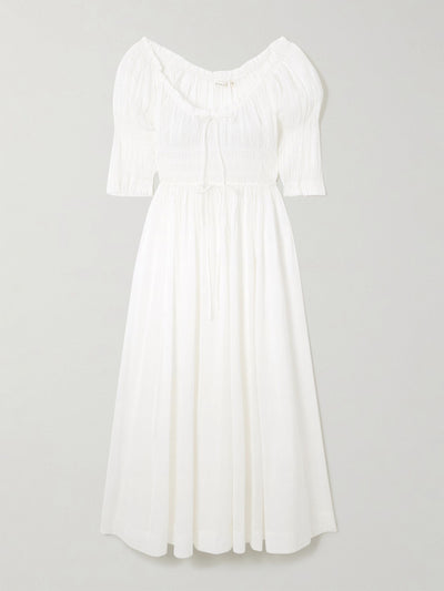 Dôen Ischia shirred organic cotton-voile midi dress at Collagerie