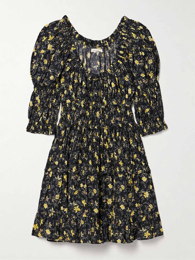 Dôen Ismene shirred floral-print organic cotton-blend voile mini dress at Collagerie
